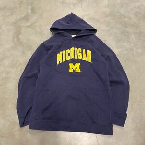 Genuine Stuff Michigan Wolverines Hoodie Navy Blue Yellow Embroidered Mens